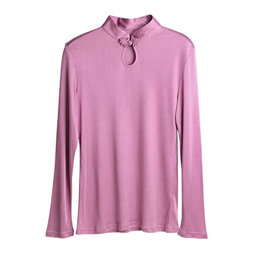 N\P Camiseta de las mujeres 100% seda natural camisa de manga larga para las mujeres chino rana stand collar otoño invierno fondo superior