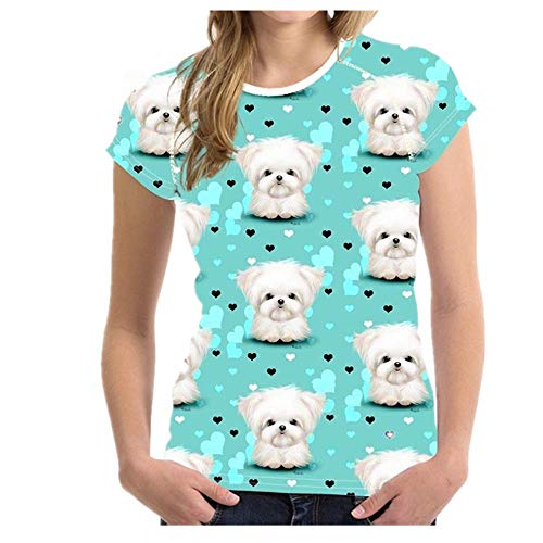 N\P Camiseta de manga corta con estampado de perro maltés para mujer de verano transpirable casual camiseta para niñas - - X-Large