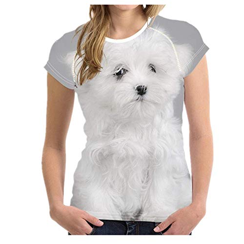 N\P Camiseta de manga corta con estampado de perro maltés para mujer de verano transpirable casual camiseta para niñas - - X-Large