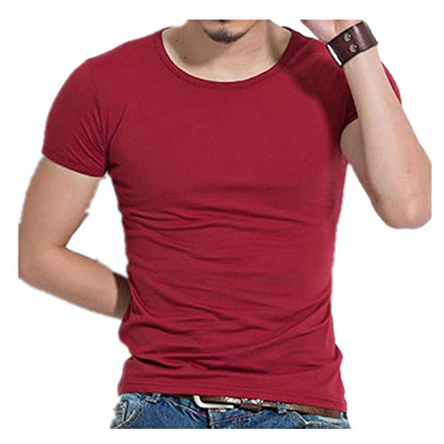 N\P Hombres camiseta de manga corta hombres camiseta O-cuello delgado color sólido medio manga hombre camiseta hombres camiseta - rojo - 3X-Large
