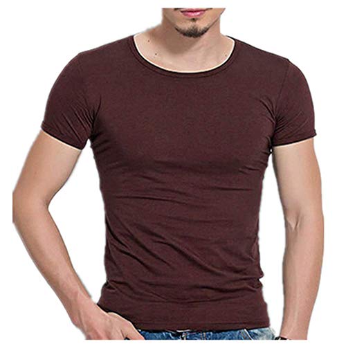 N\P Hombres camiseta de manga corta hombres camiseta O-cuello delgado color sólido medio manga hombre camiseta hombres camiseta - rojo - 3X-Large