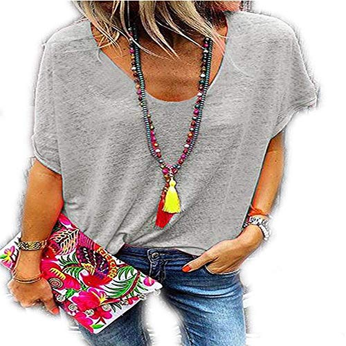 Nuevo Ebay Summer Candy Color Cuello en V Camiseta de Manga Corta Camisa de Fondo Mujer