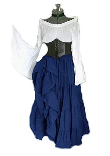 Nuevo partido europeo y americano vestido de manga larga femenino renacimiento medieval traje (azul, XL)