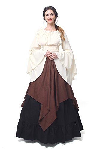 Nuoqi Mujeres Renacimiento Medieval Victoriana Reina Traje De Hombro Partido Vestido Top y Falda (XL, GC229A-NI)