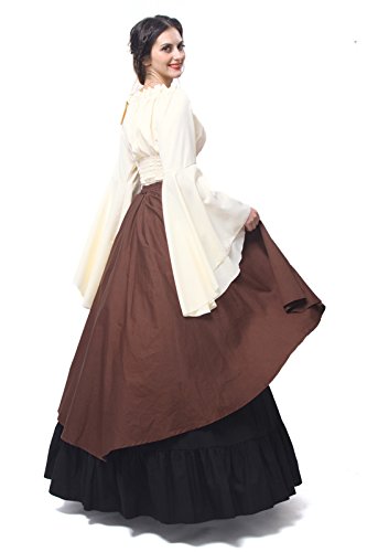 Nuoqi Mujeres Renacimiento Medieval Victoriana Reina Traje De Hombro Partido Vestido Top y Falda (XL, GC229A-NI)