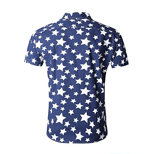 NUTEXROL Camisa de Hombre con Estampado de Estrellas Camisa de Manga Corta de Algodón, Blanco,S