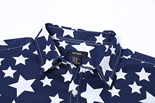 NUTEXROL Camisa de Hombre con Estampado de Estrellas Camisa de Manga Corta de Algodón, Blanco,S