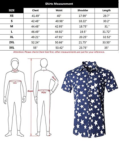 NUTEXROL Camisa de Hombre con Estampado de Estrellas Camisa de Manga Corta de Algodón, Blanco,S