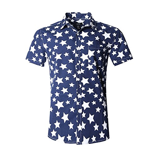 NUTEXROL Camisa de Hombre con Estampado de Estrellas Camisa de Manga Corta de Algodón, Blanco,S