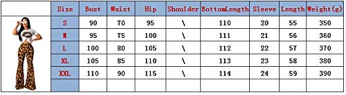 nvIEFE Conjunto de 2 piezas de pantalones largos acampanados con estampado de leopardo para mujer, cuello redondo, manga corta, casual, camisetas de cintura alta