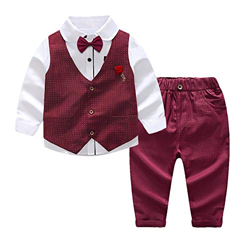 Nwada Trajes para Niño Ropa Chaleco Corbata de moño Camisas y Pantalones Conjuntos Esmoquin Chaquetas de Traje y Pantalones Rojo 3-4 años