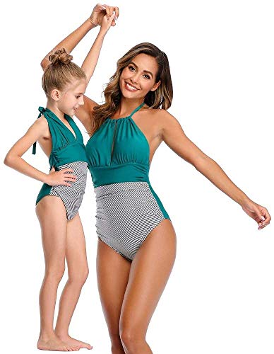 NXDHPLIENG Traje de baño de una Pieza Traje de baño a Juego con la Familia Conjuntos de Bikinis para Madre e Hija Traje de baño de Playa Swim-Daughter 152, Verde