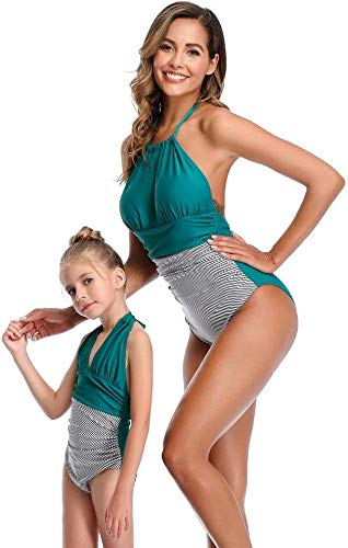 NXDHPLIENG Traje de baño de una Pieza Traje de baño a Juego con la Familia Conjuntos de Bikinis para Madre e Hija Traje de baño de Playa Swim-Daughter 152, Verde