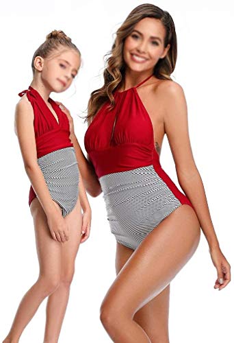 NXDHPLIENG Traje de baño de una Pieza Traje de baño a Juego con la Familia Conjuntos de Bikinis para Madre e Hija Traje de baño de Playa Swim-Daughter 152, Verde