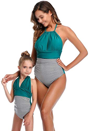 NXDHPLIENG Traje de baño de una Pieza Traje de baño a Juego con la Familia Conjuntos de Bikinis para Madre e Hija Traje de baño de Playa Swim-Daughter 152, Verde