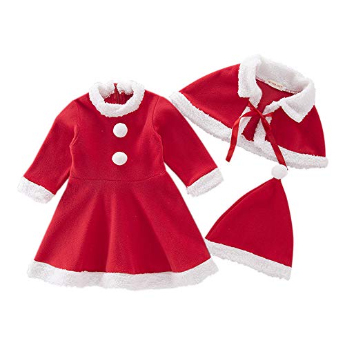 Nyan Cat - Niñas Vestido de Navidad con Chal Gorro Elegante Fiesta Conjunto Navideño de 3 Piezas Infantil Suave Chicas Traje de Navidad Cómodo - 1-2 Años