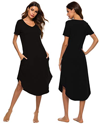 O.AMBW Camiseta clásica con Cuello en V y Bolsillos Laterales Pijamas Vestido con Dobladillo asimétrico Ropa de Dormir Ropa de Cama para niñas Adultas Ropa de Maternidad Mujeres Embarazadas