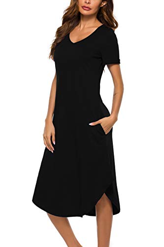 O.AMBW Camiseta clásica con Cuello en V y Bolsillos Laterales Pijamas Vestido con Dobladillo asimétrico Ropa de Dormir Ropa de Cama para niñas Adultas Ropa de Maternidad Mujeres Embarazadas