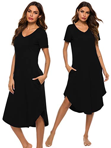 O.AMBW Camiseta clásica con Cuello en V y Bolsillos Laterales Pijamas Vestido con Dobladillo asimétrico Ropa de Dormir Ropa de Cama para niñas Adultas Ropa de Maternidad Mujeres Embarazadas