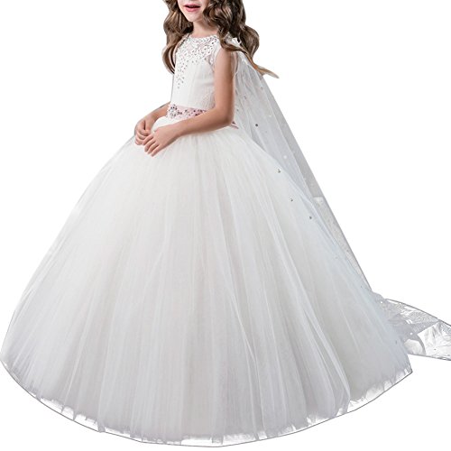 OBEEII Niñas Vestidos de Primera Comunion Vestido Apliques Encaje Bordado Elegantes Princesa Vestidos de Fiesta Boda Noche Ceremonia Gala Pageant Cóctel Prom para Chicas 10-11 Años