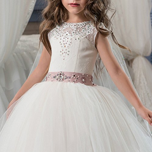 OBEEII Niñas Vestidos de Primera Comunion Vestido Apliques Encaje Bordado Elegantes Princesa Vestidos de Fiesta Boda Noche Ceremonia Gala Pageant Cóctel Prom para Chicas 10-11 Años