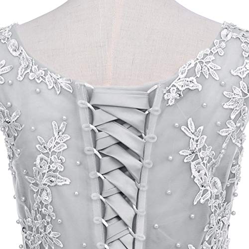 OBEEII Vestido de Fiesta Mujer Sin Mangas con Apliques Encaje Vestido Largo de Verano Elegante Ropa de Dama para Noche Ceremonia Boda Novia Gala Prom Gris EU 38