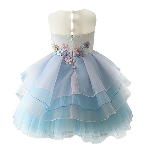 OBEEII Vestido de Tutu Princesa Unicornio Arco Iris Fiesta de cumpleaños Disfraz Bautizo para Niña Vestido Infantil Ceremonia Fiesta Bebe Niña Ropa Verano Pequeño Caballo Faldas Azul 2-3 Años