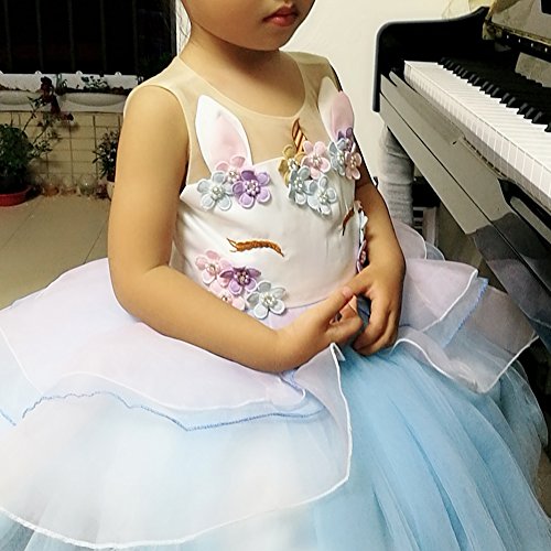 OBEEII Vestido de Tutu Princesa Unicornio Arco Iris Fiesta de cumpleaños Disfraz Bautizo para Niña Vestido Infantil Ceremonia Fiesta Bebe Niña Ropa Verano Pequeño Caballo Faldas Azul 2-3 Años