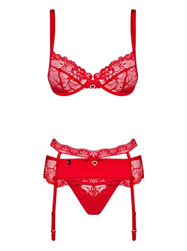 Obsessive - Conjunto de lencería para mujer, color rojo, con sujetador y tanga, en caja de regalo rojo L-XL