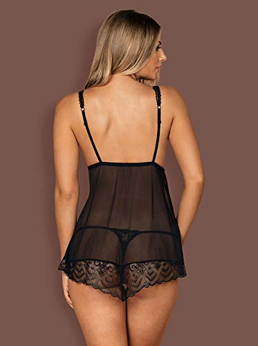 Obsessive Conjunto De Lencería para Mujeres: Babydoll Y Tanga Firella, Negro,S-M