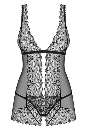 Obsessive Conjunto De Lencería para Mujeres: Babydoll Y Tanga Firella, Negro,S-M