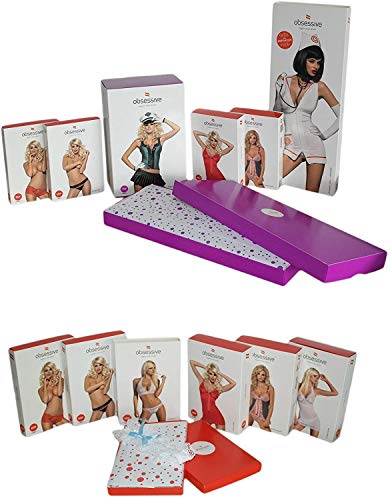 Obsessive Elegante body que realza la figura con adornos delicados en una bonita caja de regalo. Negro y burdeos. XXL