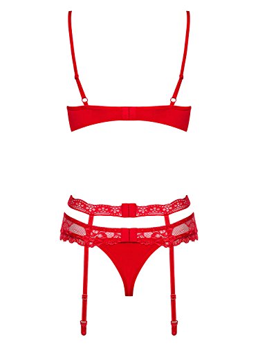 Obsessive Juego de lencería para mujer con sujetador, liguero y tanga, en bonita caja de regalo. rojo S-M