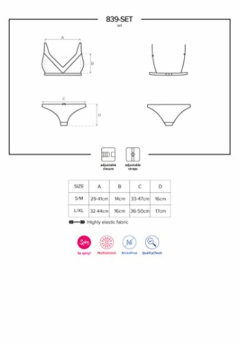 Obsessive Juego de lencería seductor con sujetador, liguero y tanga, en elegante caja de regalo. Malla negra. L-XL