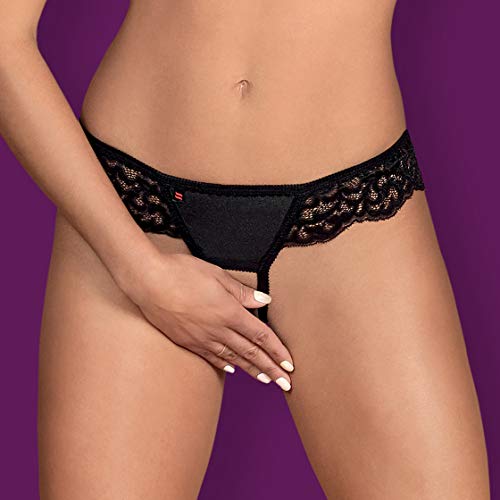 Obsessive Laluna Panties con Abertura S/M Ligas y Ligueros para Mujer, Negro (Negro)