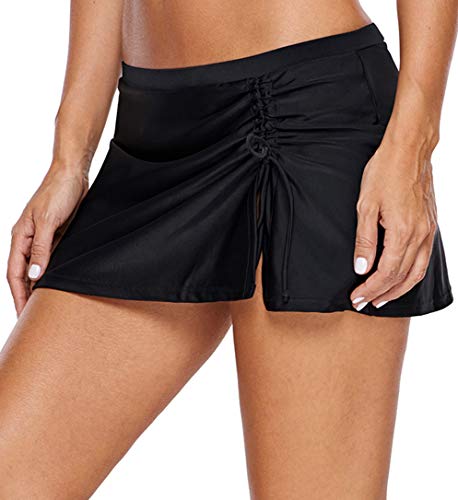 Ocean Plus Falda de natación para mujer con bragas para deportes acuáticos, protección UV, cintura alta, plisada negro (schwarz 2) S
