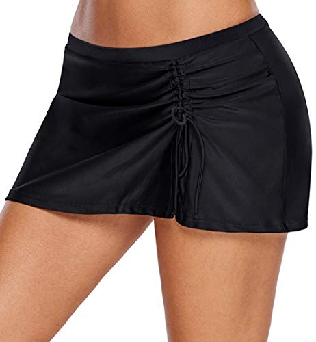 Ocean Plus Falda de natación para mujer con bragas para deportes acuáticos, protección UV, cintura alta, plisada negro (schwarz 2) S