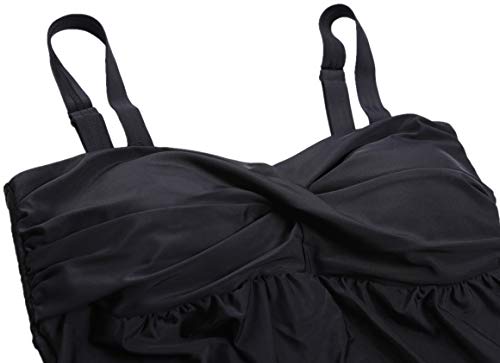Ocean Plus Mujer Elegante Monocromo Color Sólido Tankini Traje de Baño Acolchada Dos Piezas Sin Aros Bañador con Tirantes Ajustables (S (EU 34-36), Negro)
