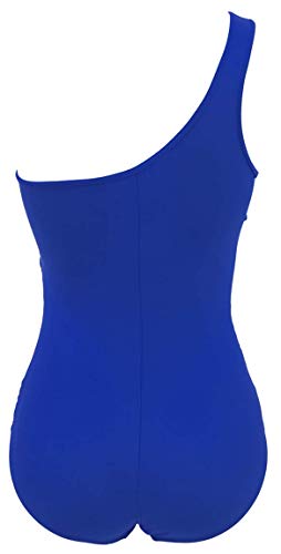 Ocean Plus Mujer Malla Color Sólido Asimetría Figura Que Forma Traje de Baño Mesh Cuello Alto Una Pieza Talla Extra Trajes de Una Pieza (XL (EU 40-42), Asimetría Azul Zafiro)