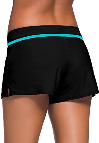 Ocean Plus Mujer Pantalones Cortos de Natación con Cordón Ajustable Deportes Acuáticos Protección UV Bikini Bañador Color Llano Hotpants (3XL (EU 44-46), Negro Azul)