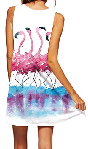 Ocean Plus Mujer Verano Flamenco Camisola Vestido De Playa Top Sin Mangas Trapecio O Corte En A Vestido Oeste (L (EU 38-40), Cuatro flamencos Rosados)