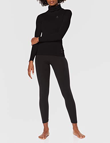Odlo Camiseta Interior cálida para Mujer con Cuello de Tortuga L/S Natural, 100% Lana Merino, Mujer, Camiseta, 110861, Negro, Medium