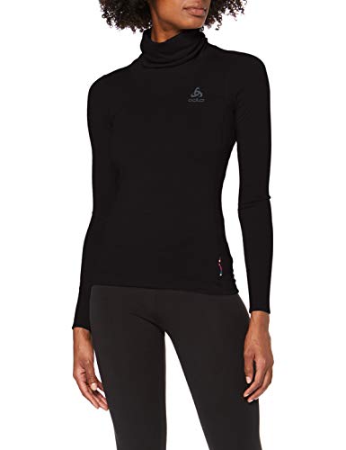 Odlo Camiseta Interior cálida para Mujer con Cuello de Tortuga L/S Natural, 100% Lana Merino, Mujer, Camiseta, 110861, Negro, Medium