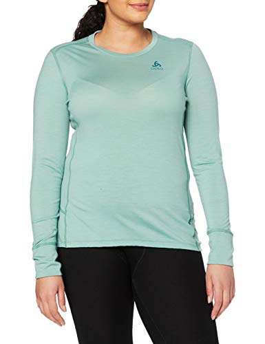 Odlo Camiseta Interior para Mujer BL Top Crew Neck L/S Natural 100% Merino, cálida, Color malaquita Verde, Talla XL