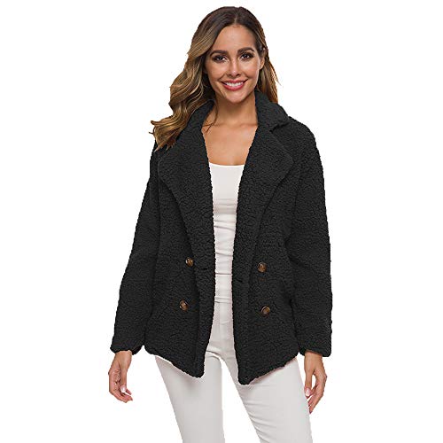 ODOKEI Chaqueta De Invierno para Mujer Abrigo paño Mujer Casual Outwear Abrigos Mujer Abrigo Teddy Parka Abrigos Piel Sintetica Cardigan Slim Coat Overcoat Invierno Abrigo Negro 4XL