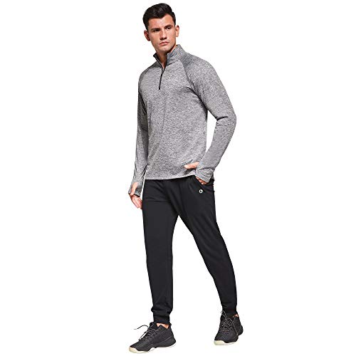 Ogeenier 1/4 Zip Camiseta Termica Manga Larga Hombre con Bolsillos, Camiseta Deporte Running Gimnasio Hombre
