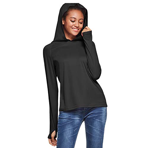 Ogeenier Camisetas de Manga Larga Mujer con Capucha Protección Solar UV UPF 50+