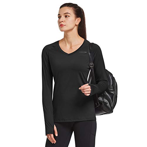 Ogeenier Mujer Camiseta Deportiva de Manga Larga Sin Etiqueta Camisetas de Secado Rápido para Running Fitness Ejercicio