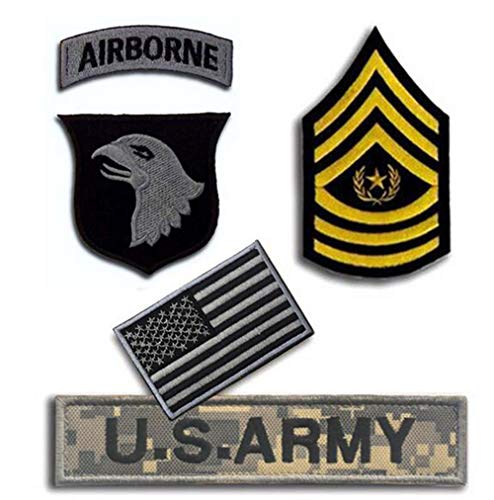Ohrong Juego de 5 parches tácticos bordados con la bandera del ejército de Estados Unidos, diseño de águilas gritantes en el aire del 101, color gris