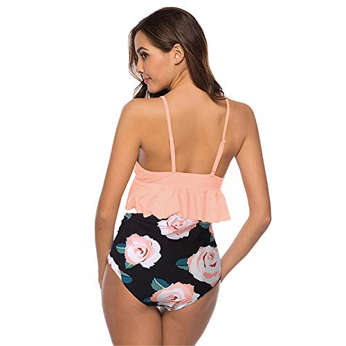 ohyeahlady Bañador con Volantes Relleno Talle Alto Bikini Conjunto de Dos Piezas Push Up Tirantes Ajustables
